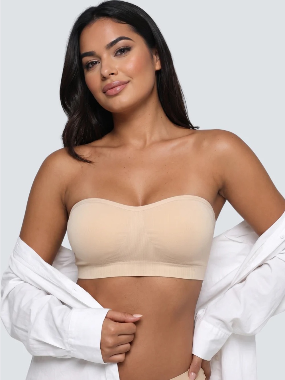 Seamless Strapless Bandeau Bra in Beige